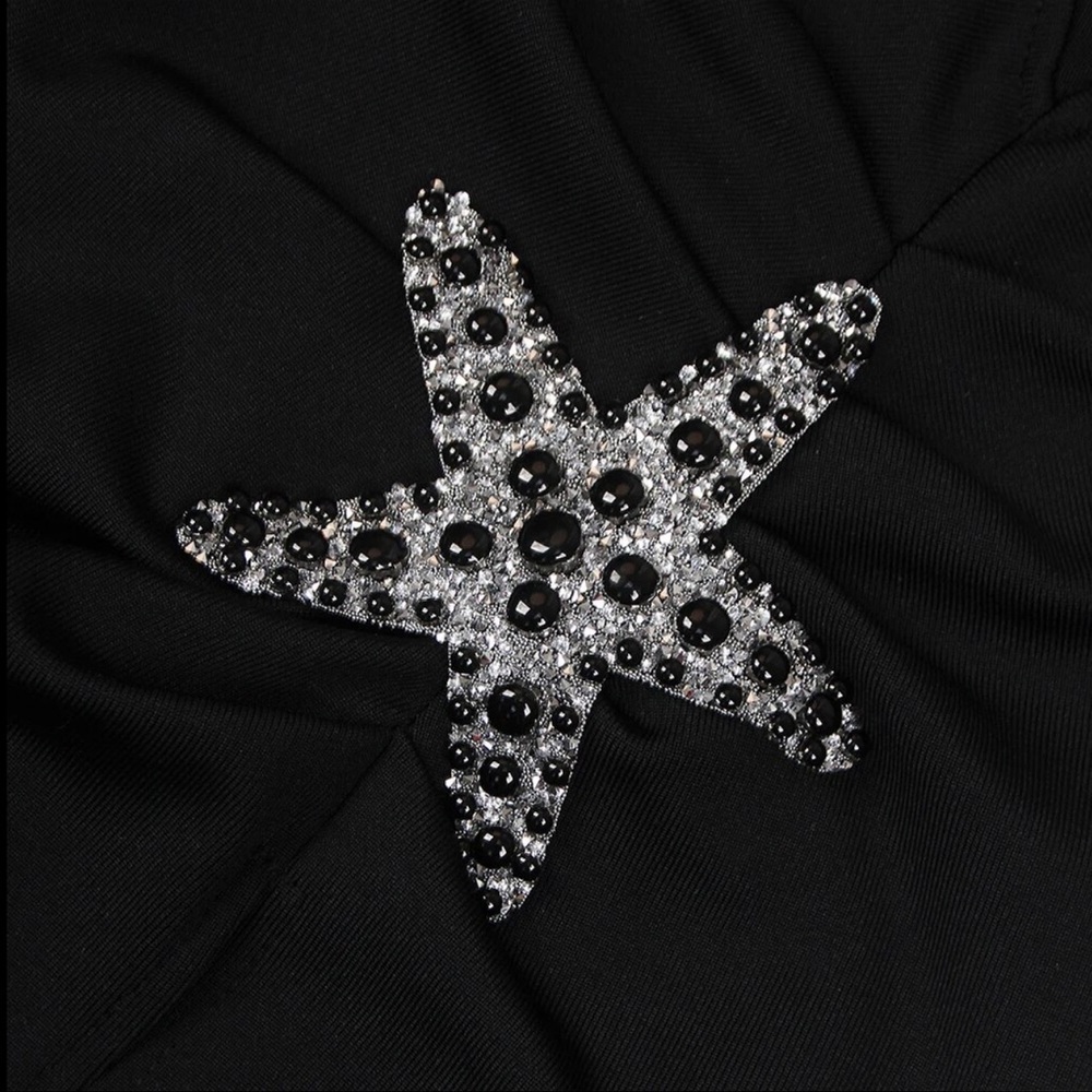 NEW💫CASA B| Starfish Bustier High Slit Draped Gown in Glamorous Black - Picture 9 of 14
